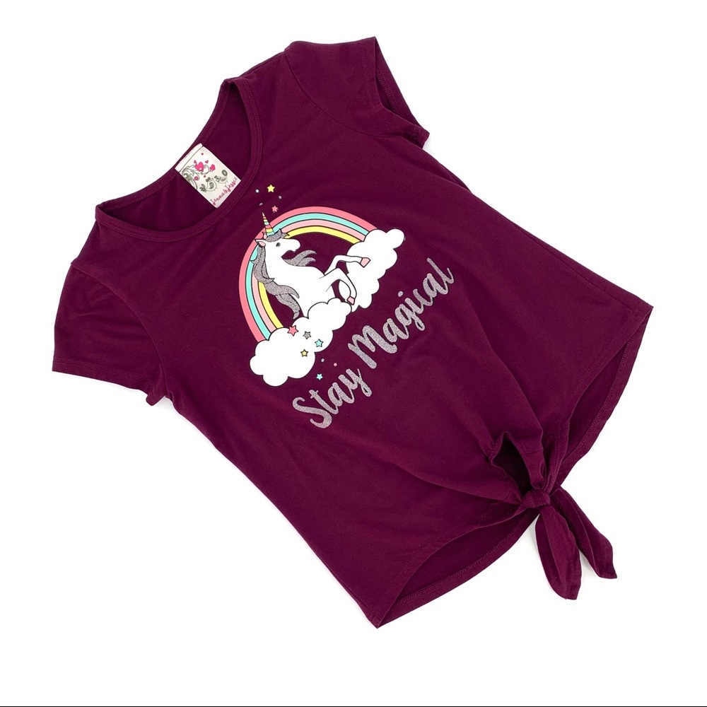2/$25 Jenna & Jessie Girl's Tie Front Unicorn Tee, 12